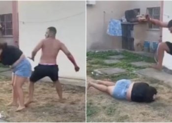 Homem é filmado dando socos e chutes em esposa dentro de condomínio