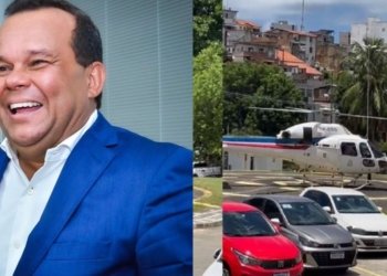 Geraldo Júnior usa helicóptero de Mata de São João a Salvador e chama atenção